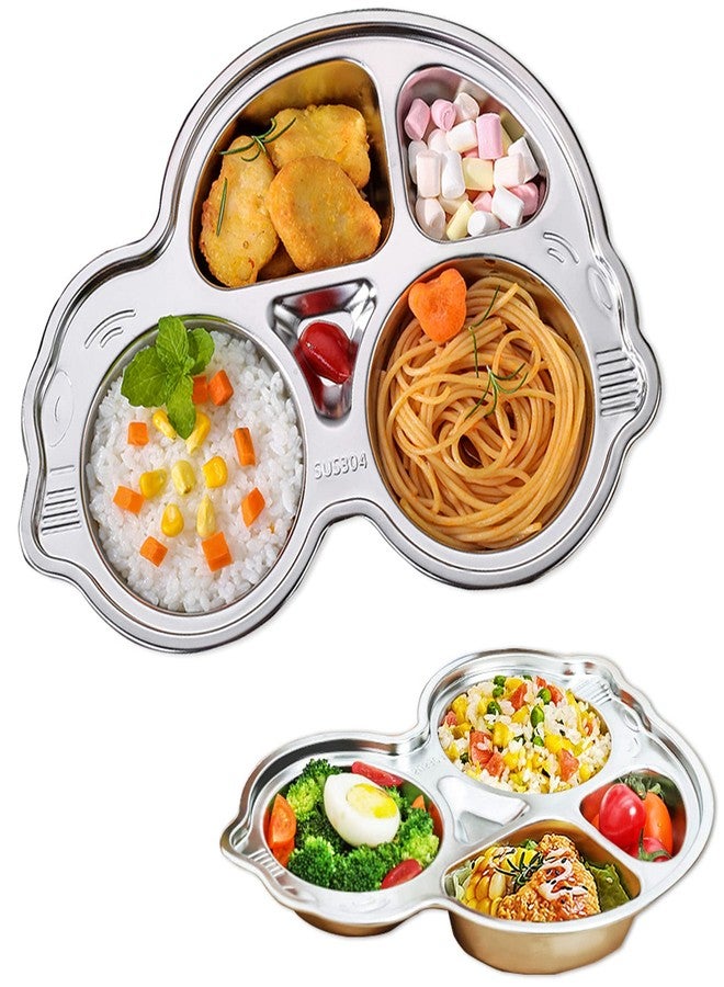 Senvasfa Stainless Steel Plate Divided Meal Tray Sections Dinner Dish for Babies, Toddlers and Kids Eating Food Car Shape BPA-Free Safe Fun Non-Toxic Heavy Duty (silver 2 pack) - Image 1